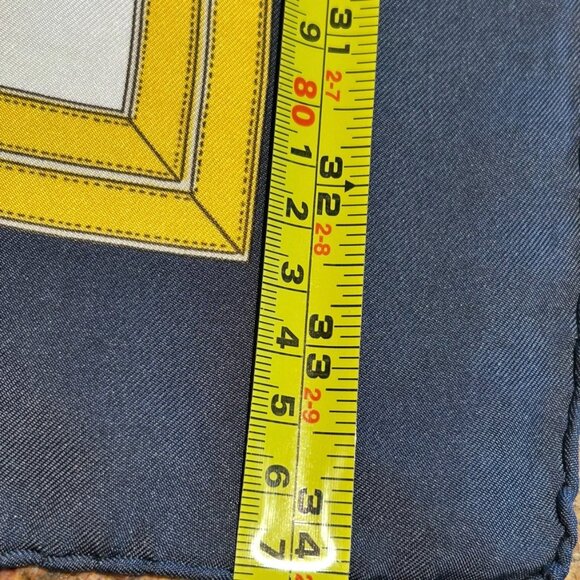 Vintage Hermes Grande Tenue Silk Scarf Blues and Golden Yellow - Picture 13 of 13